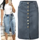 Женская модная джинсовая юбка, юбка с разрезом спереди и разрезом, Повседневная Мягкая джинсовая юбка большого размера