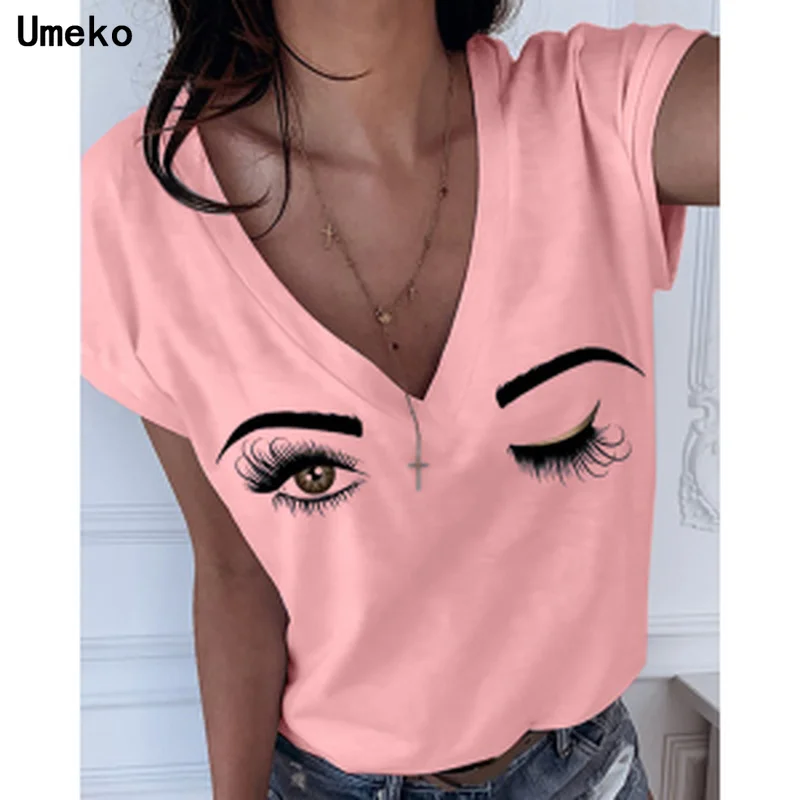 Футболка Umeko женская с V-образным вырезом Модный повседневный разноцветный топ