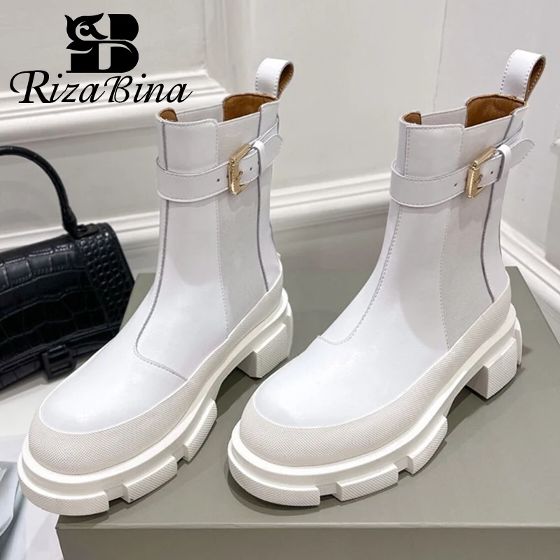 

RizaBina 2022 Women Shoes Ankle Boots Slip On Buckle Fashion Winter Female Short Boot Cool Outdoor Ladies Footwear Size 34-41