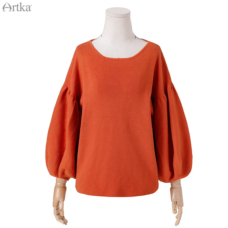 ARTKA 2019 Autumn Winter New Women Sweater Fashion Minimalist Knitted Sweaters O-Neck Pullover Lantern Sleeve YB11395Q | Женская одежда