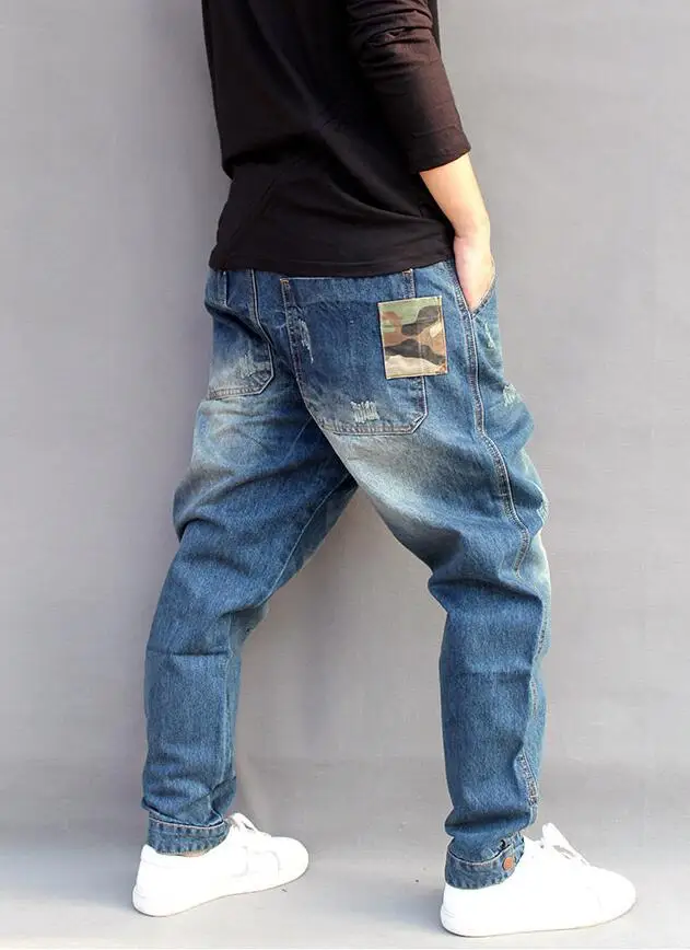 Men Harem Jeans Small Feet Men Casual Denim Pants Camouflage Patch Hip Hop Street Style Jeans Fashion Loose Baggy Jeans