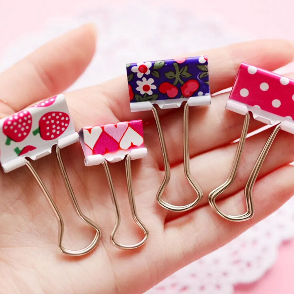 

6pcs 38mm Paper Clip Clamp Printed Metal Binder Clips Office School Binding Supplies Random Color