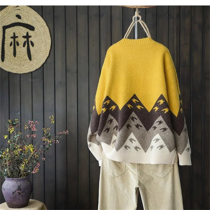 Женский жаккардовый вязаный кардиган свободный Универсальный свитер в стиле