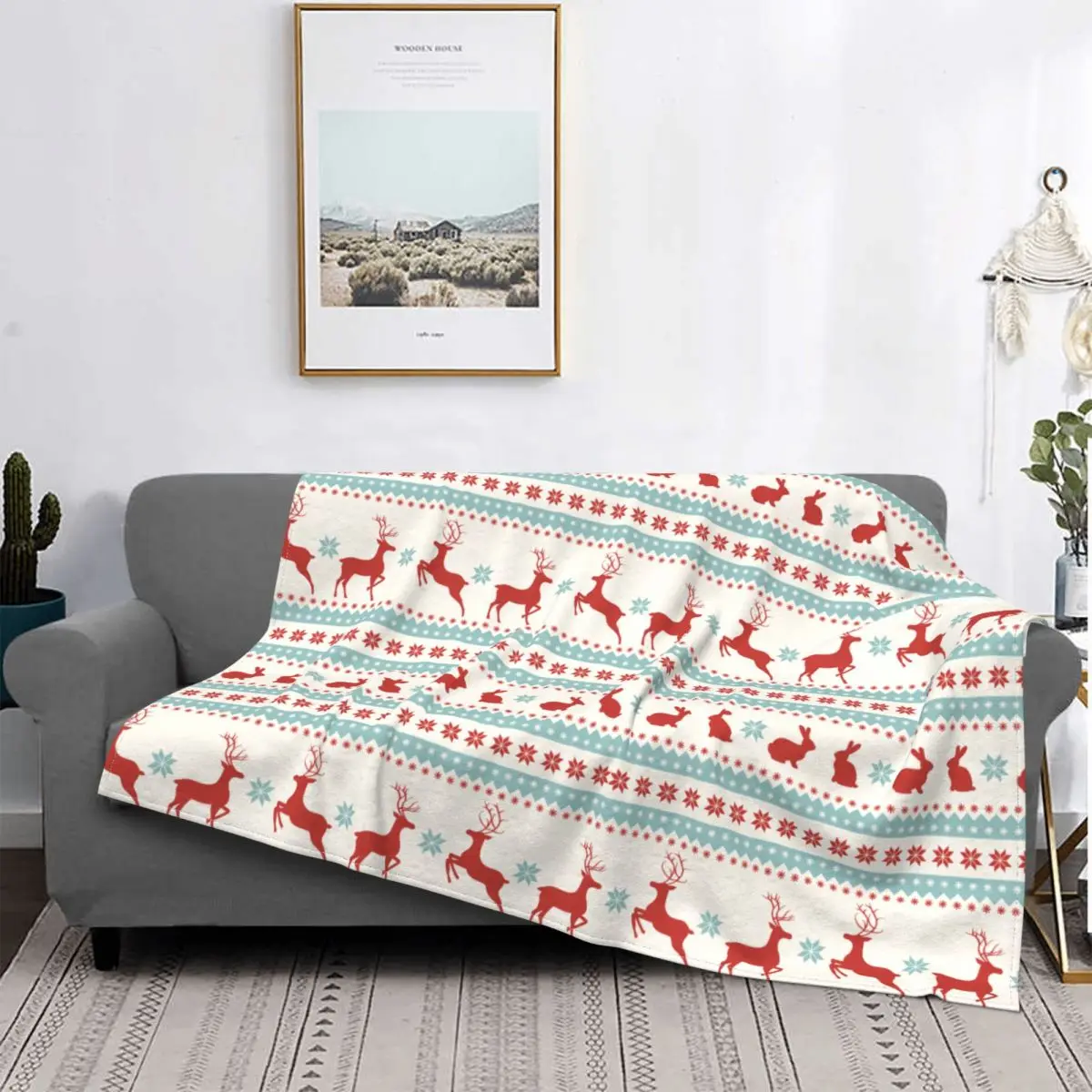

Christmas Decorations Deer And Bunny Blanket Flannel Funny Warm Throw Blanket for Home Restaurant Autumn/Winter