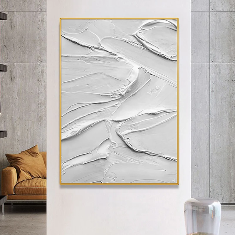 

Aesthetic Room Decor Hand Painted Canvas Oil Painting Home Decoration Accessories For Living Room Wall 3D Abstract White Unframe