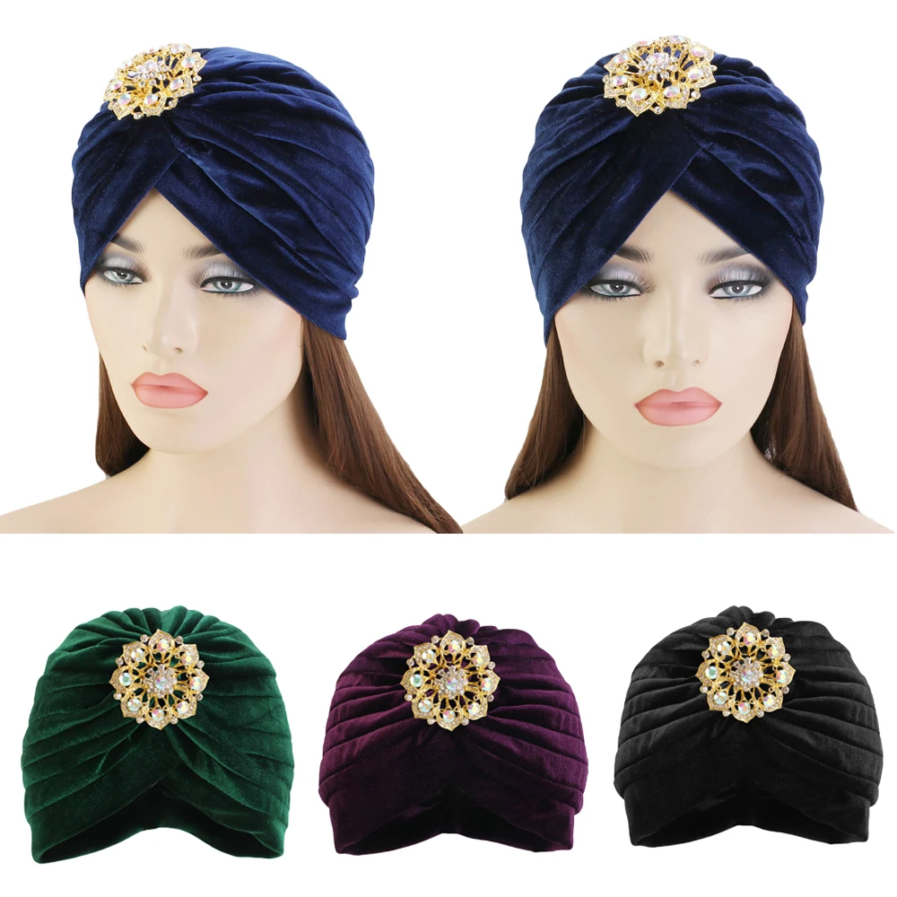 Индийская Женская плиссированная бархатная Шапка тюрбан для выпадения волос