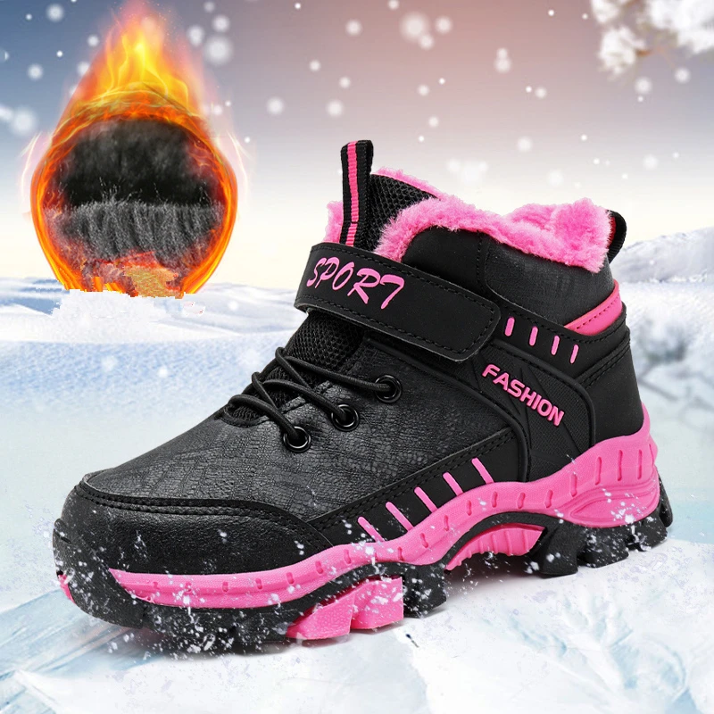 Children Girls Boys Shoes Non-slip Paw Winter Warm Fur Snow Boots Waterproof Sneakers Kids Outdoor Footwear Padded Boot Rubber