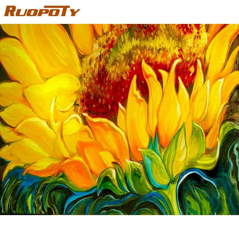

RUOPOTY Painting By Numbers Flowers Acrylic Picture For Adults Drawing by numbers Home Decor Kits DIY Minimalist Style gift