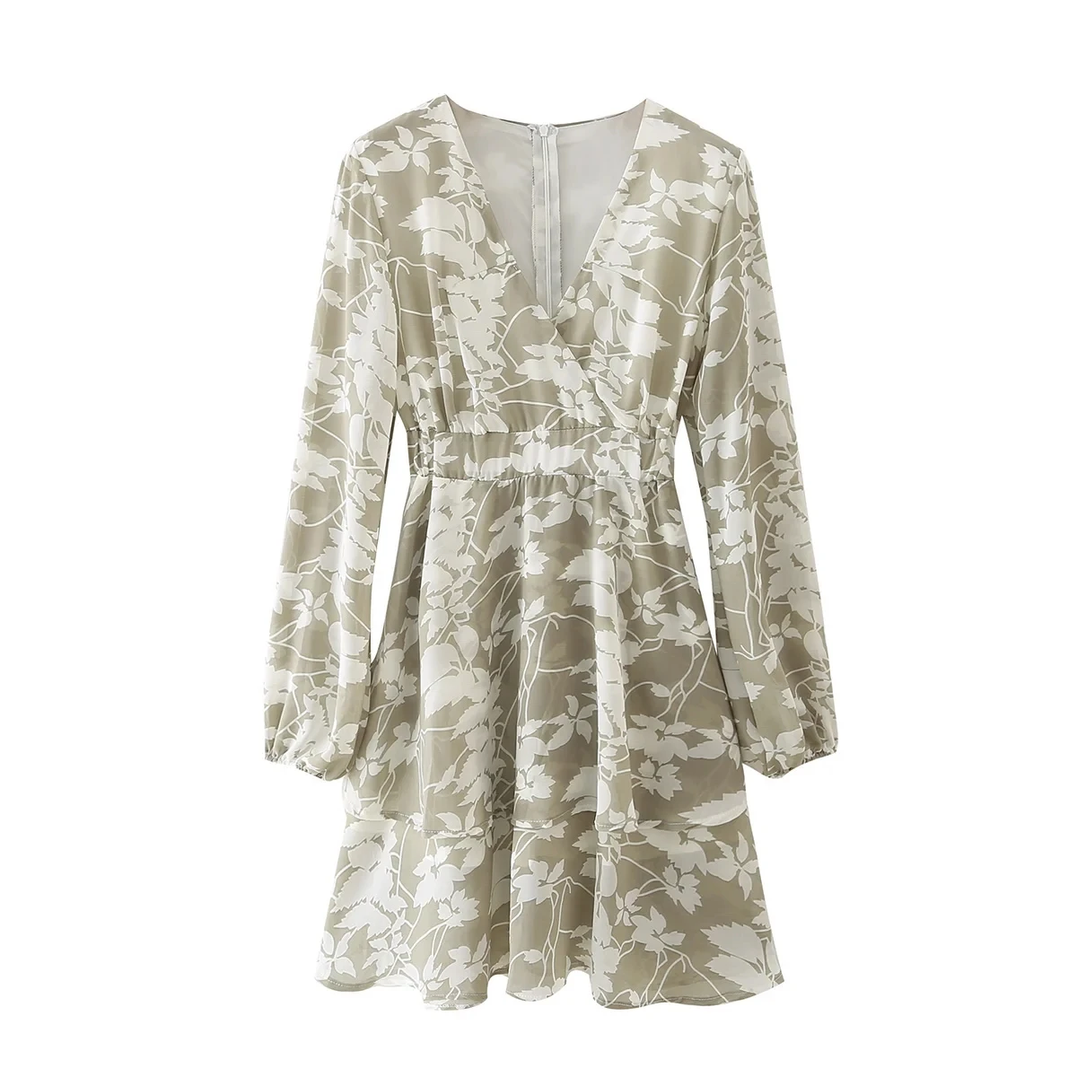 

2021 Spring women long sleeve vintage floral Dresses With Belt sexy Low-cut Vestidos Bow Sashes Retro Printed Deep v neck Dress