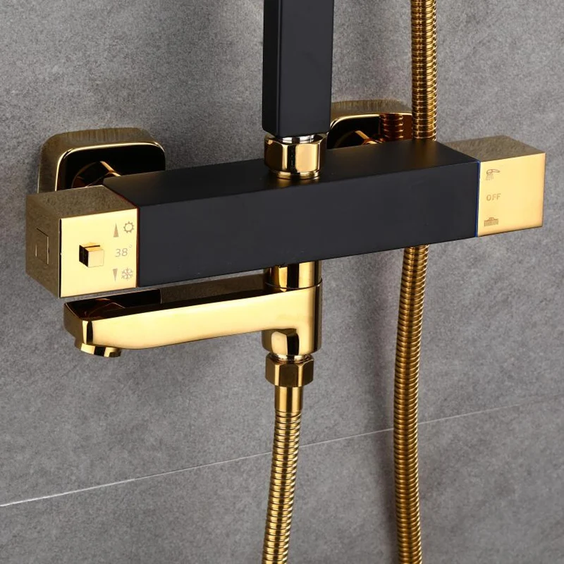 Термостатический смеситель для душа кран горячей и холодной воды золотистого