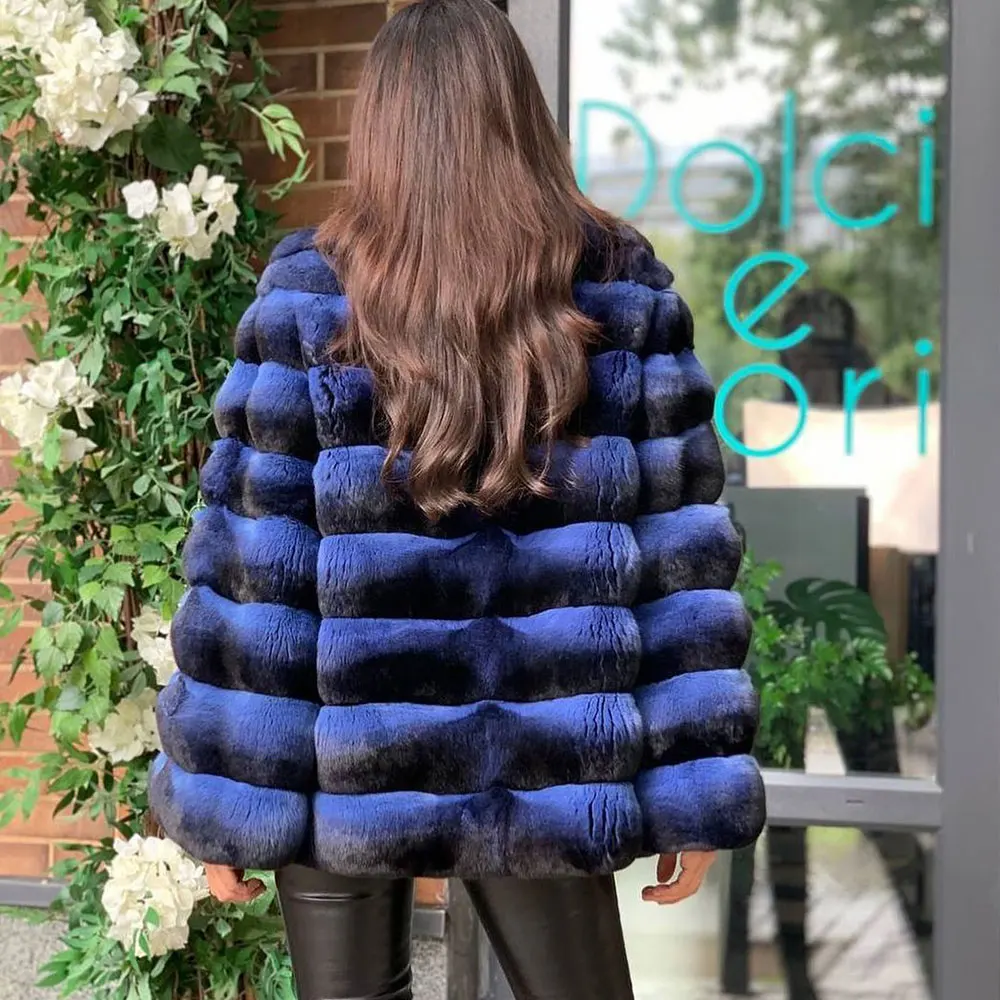 Women Fashion Real Rex Rabbit Fur Jacket with Big Lapel Collar Natural Woman Fur Overcoat Winter New Genuine Rabbit Fur Coats enlarge