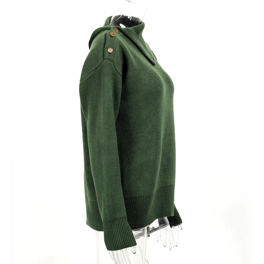 

Woman Sweaters 2020 Winter Korea Tops Turn-down Collar Knitted Sweater Women Casual Loose Buttons Pullover Pull Femme Jumper