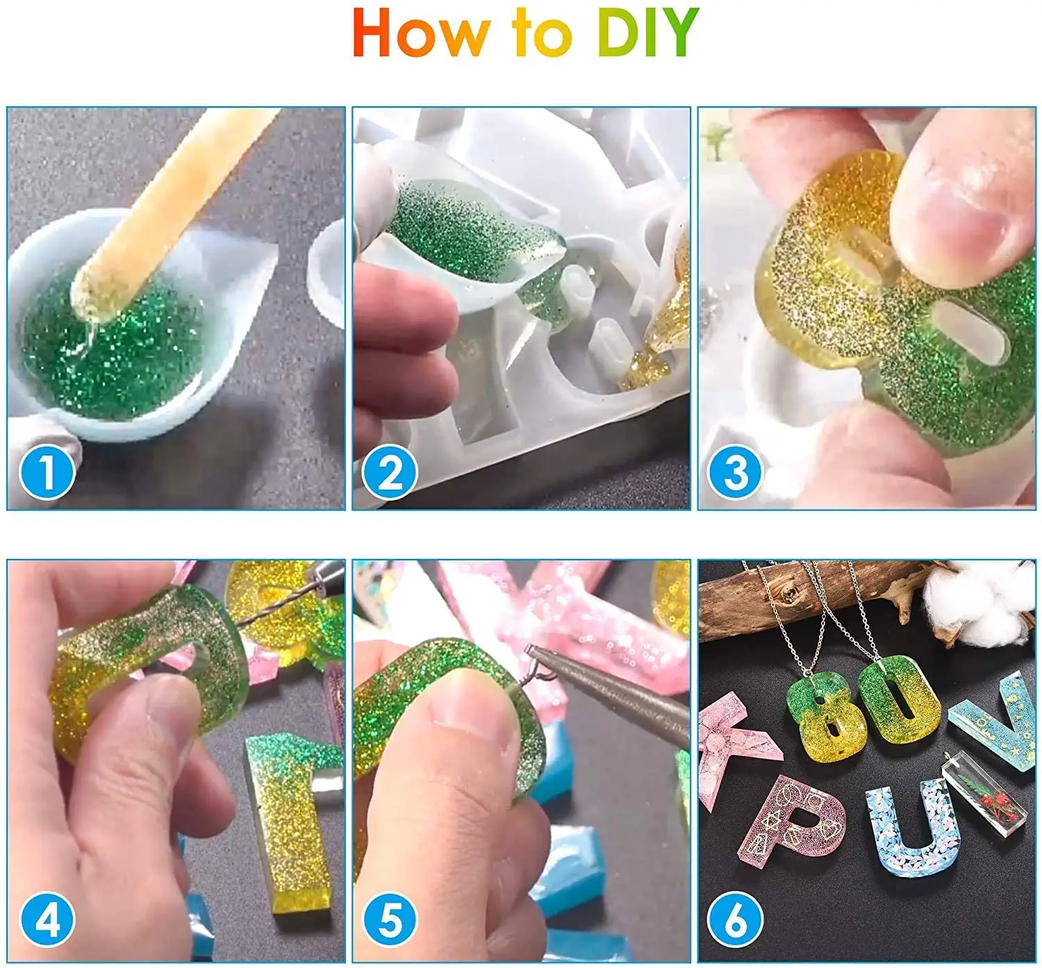 294 Uds DIY n&uacute;meros alfabeto molde de silicona de molde de resina Epoxy conjunto a hacer llavero colgantes y otras hecho a mano de arte-4