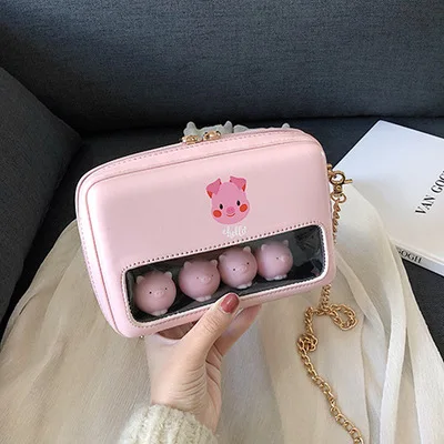 pink Мультяшные животные женская сумка на плечо с цепью ручные сумки Модные женские из искусственной кожи милые мини сумки через плечо лето - Цвет: pink