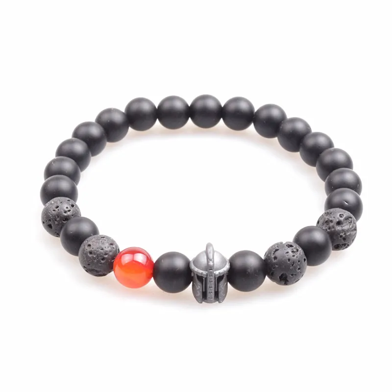 Black Bracelet Spartan Knight Helmet Hematite Carving Bead &amp Lava stone bead bracelet Dropshipping | Украшения и аксессуары