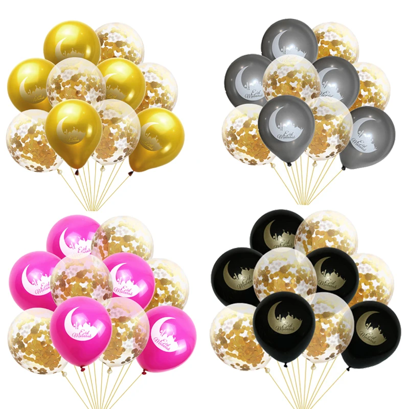 

Латексные воздушные шары Eid Mubarak Moon, 10 шт., золотые блестки, Мусульманский Исламский фестиваль, украшения для вечеринки сделанные своими рука...