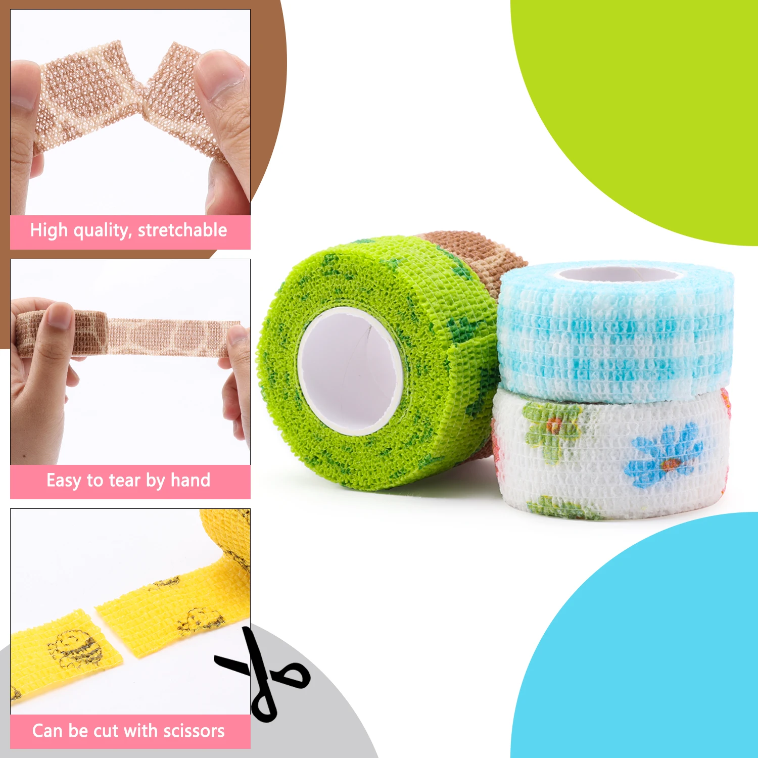 

12 Rolls Self Adhesive Wrap Bandage Non-Woven Stretch Cohesive Tape Bandage Wrap for Person or Pet Cat Dog Sports Or Writing