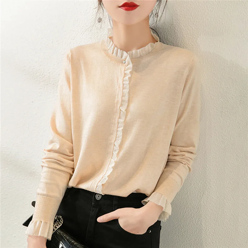 

Женский кашемировый кардиган с длинным рукавом и круглым вырезом