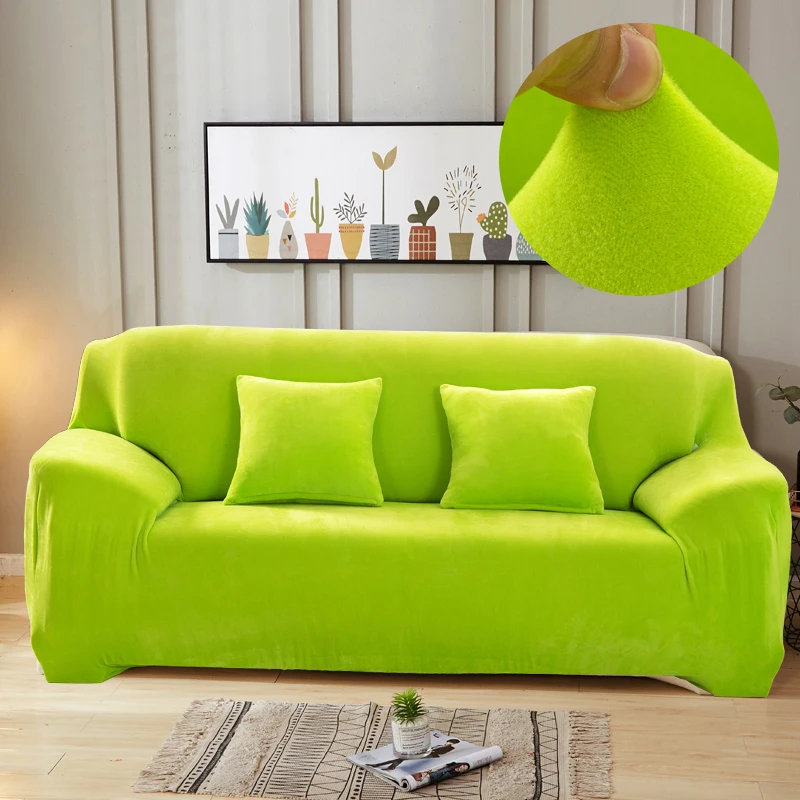 apple green Плюшевые тканевые чехлы для диванов, бархатные плотные чехлы для диванов, сохраняющие тепло, чехлы для диванов, защитные чехлы из полиэстера, пыленепроницаемые однотонные серые чехлы - Цвет: apple green