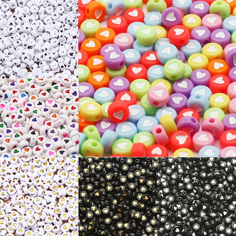 

NEW 100/200/300/400/500pcs Colored Flat Round Heart Acrylic Beads Loose Spacer Beads For Jewelry Making DIY Handmade Accessories