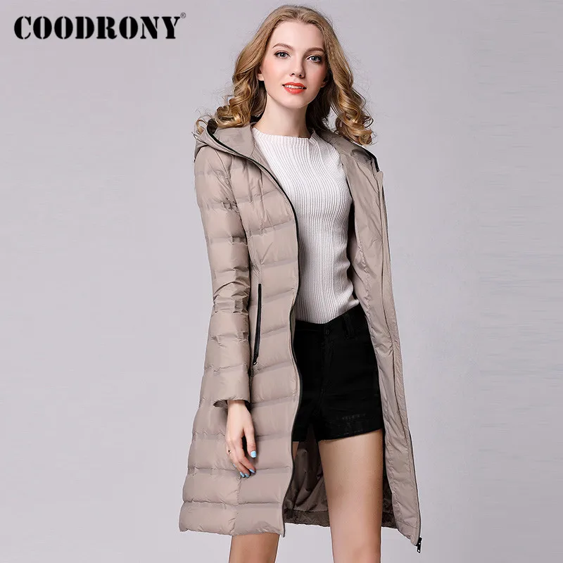 

Бренд COODRONY, новинка 2020 года, элегантные длинные женские зимние пуховики, ветрозащитные теплые женские пальто с капюшоном W9007