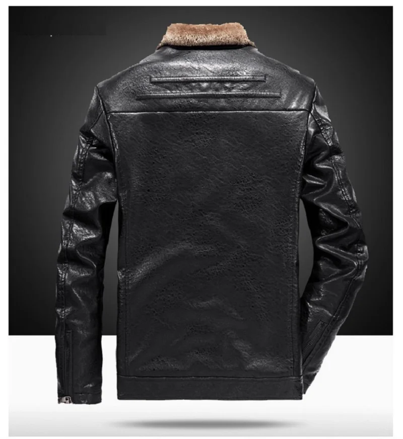 Мужская куртка из искусственной кожи с меховым воротником зимнее Мужское пальто
