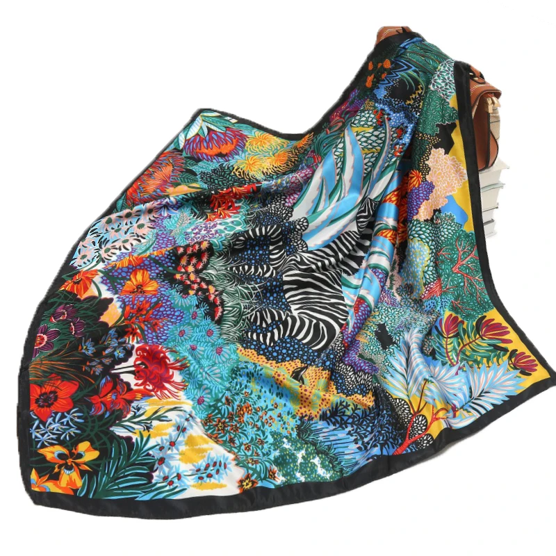 

90*90cm fashion Silk Scarves Women Foulard Square head office Lady Shawl wrap muffler pareo Bandanna female chiffon hijab girl