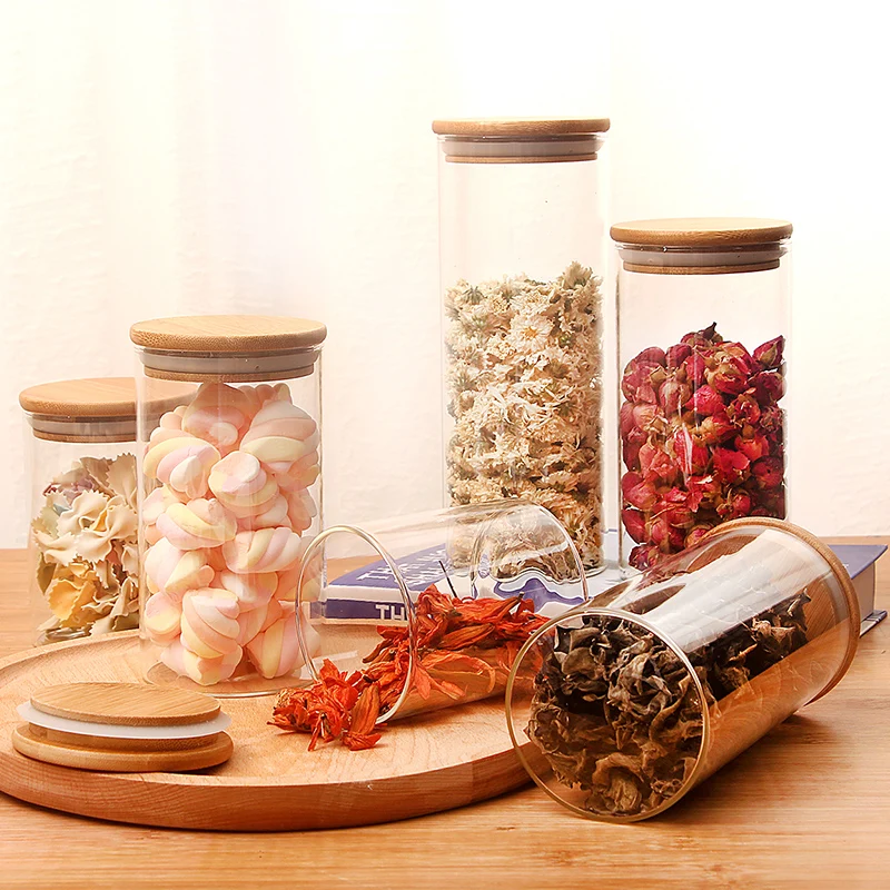 Glass Container Eco-Friendly Cover Candy Jar Cereal Bamboo Products Housewares Jars And Lids | Дом и сад