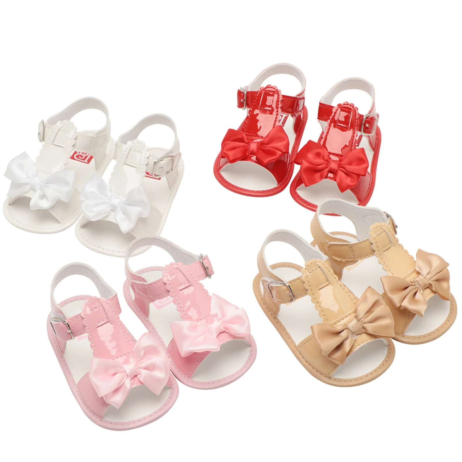 Summer Baby Girls Bow Sandals Soft Sole Non-Slip Open Toe Flat Shoes Infant First Walkers