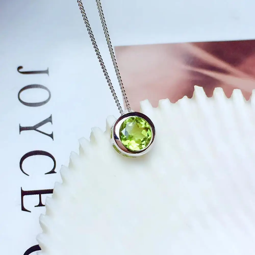 

MDINAchic green peridot gemstone pendant for women necklace with silver fine jewelry birthday anniversary gift round green gem