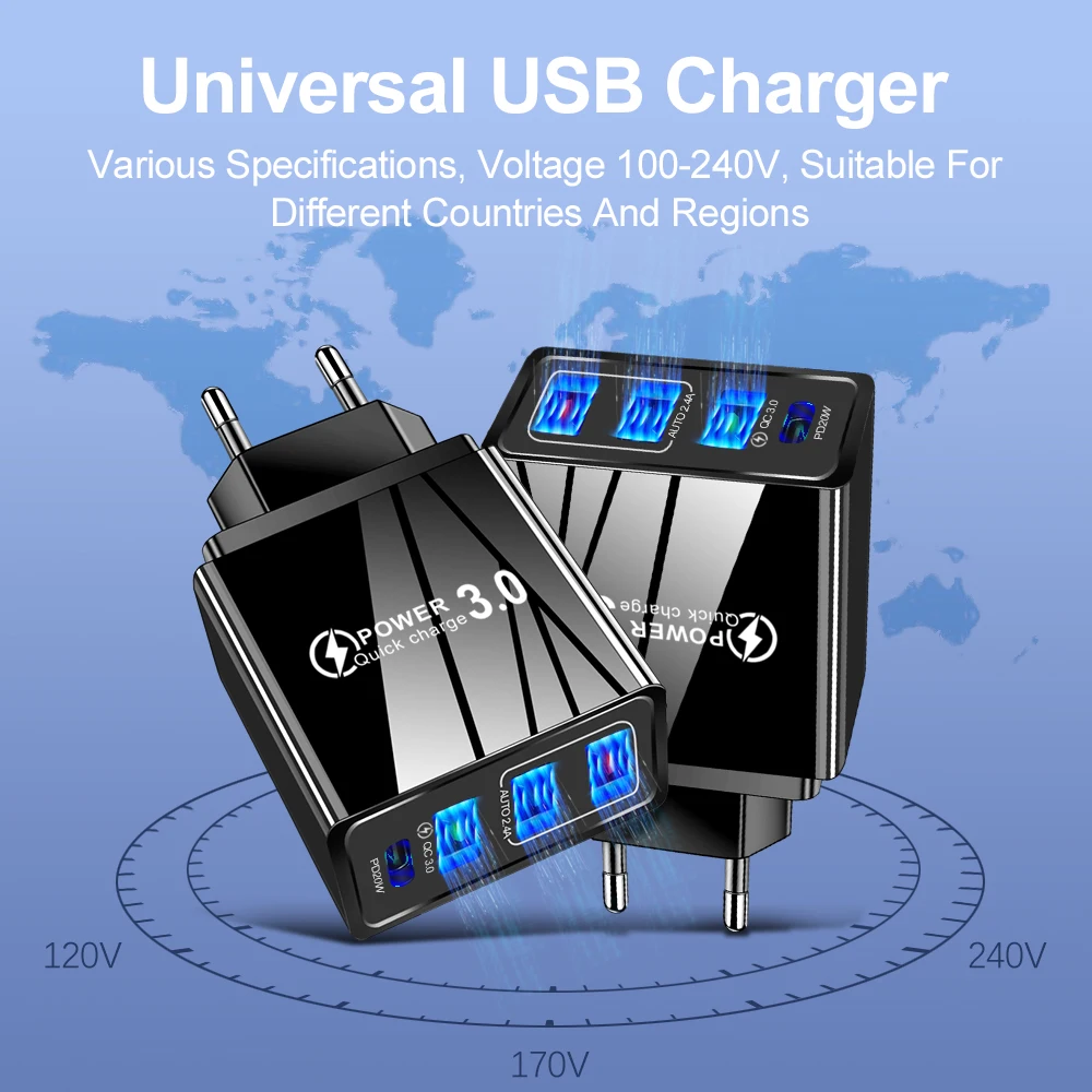 Универсальное зарядное устройство USB Type-C 30 Вт Quick Charge 3 0 PD