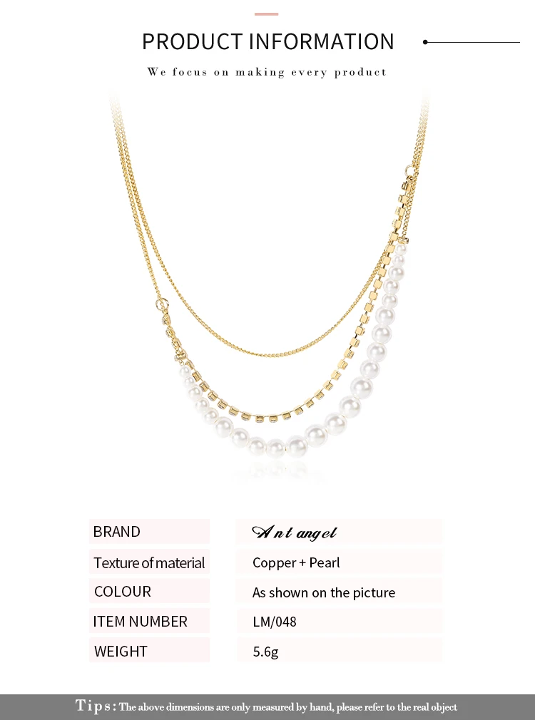 

Ant Angel Classic Simple Adjustable Beads Necklaces 10cm Pearl String & Zircon 14K Gold Plated Entry Lux Necklaces Party Gift
