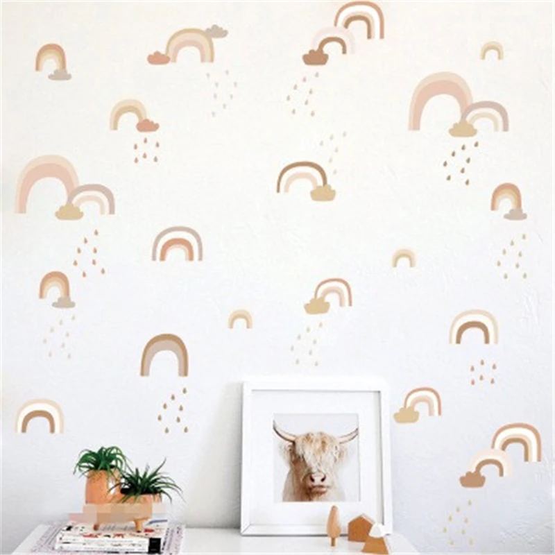 

Мультфильм Радуга капли дождя DIY стикер стены клей ТВ диван фон наклейки прекрасный ребенок Детская комната украшения дома