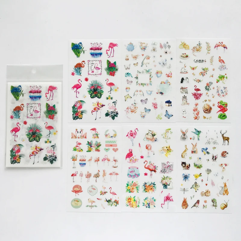 

6 Sheets/Pack Cute Flamingo Forest Animals Sticker Album Scrapbooking DIY Decor Stick Label Stationery Kids Gift