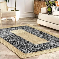 rug cotton and natural jute rug braided reversible modern rustic decorative look living area carpet non slip handmade carpet