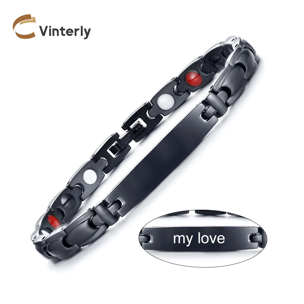 Черная притягательная ID браслеты для женщин индивидуальная гравировка
