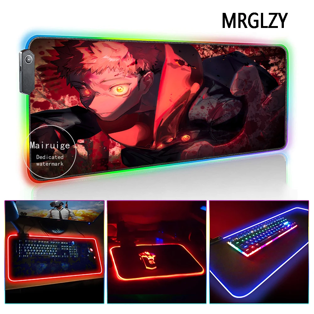 

MRGLZY Anime Jujutsu Kaisen LED Light RGB Gamer XXL Large Mouse Pad Itadori Yuji DeskMat Gaming Accessories for Laptop Keyboard