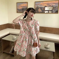 new summer womens dress 2021 gentle sweet rose flower dress floral puff sleeves summer party dresses o neck casual sundresses