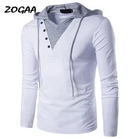 zogaa new arrivals mens casual t shirt fashion hooded sling long sleeved tees v collar male fake two pieces t shirt slim