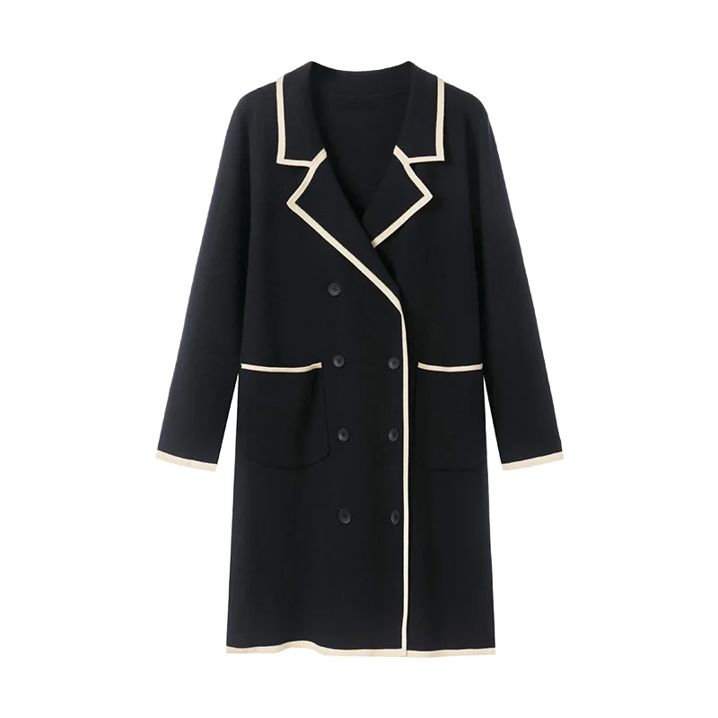 

In the spring and autumn fashion women's new big yards dress suit lapel bump color restoring ancient ways is knitted dress