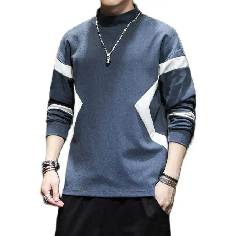

Double sided frosted fashion long sleeve t-shirt men's autumn new casual wear color matching sweater