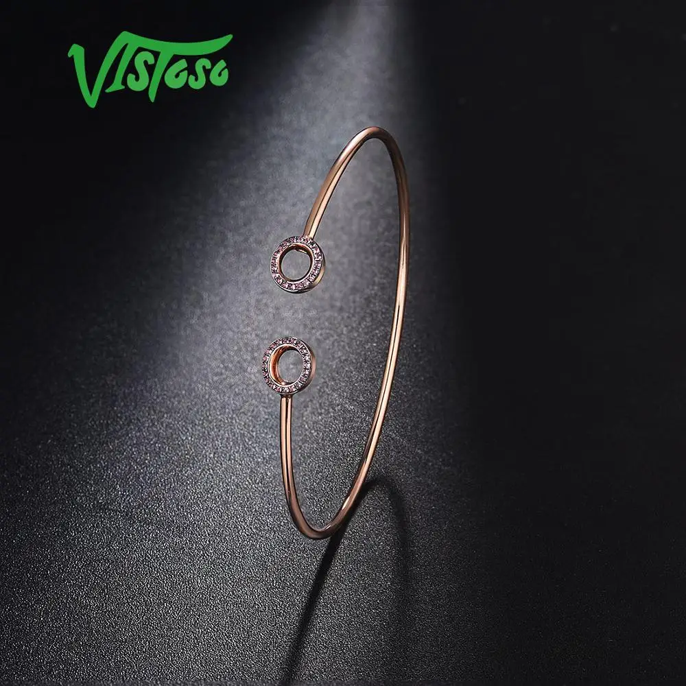 VISTOSO 9K 375 розовое золото блестящий настоящий Аметист уникальный браслет для леди