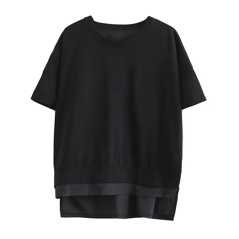 

XITAO Black T Shirt Fashion New Women Patchwork Small Fresh 2021 Summer Goddess Fan Casual Style Loose Tee Top Pleated WLD6403