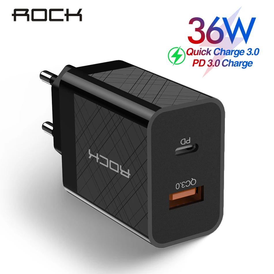 Рок PD QC 3.0 FCP Dual USB Зарядное устройство 36 Вт Quick Charge ЕС США Разъем для iPhone X 8 плюс+ PD Тип C до Освещение кабель для зарядки 15 Вт