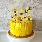 12 шт., топпер для торта в виде пчелы, деревянная наклейка для пчелы, украшение для вечеринки, выбор еды, товары для детского дня рождения