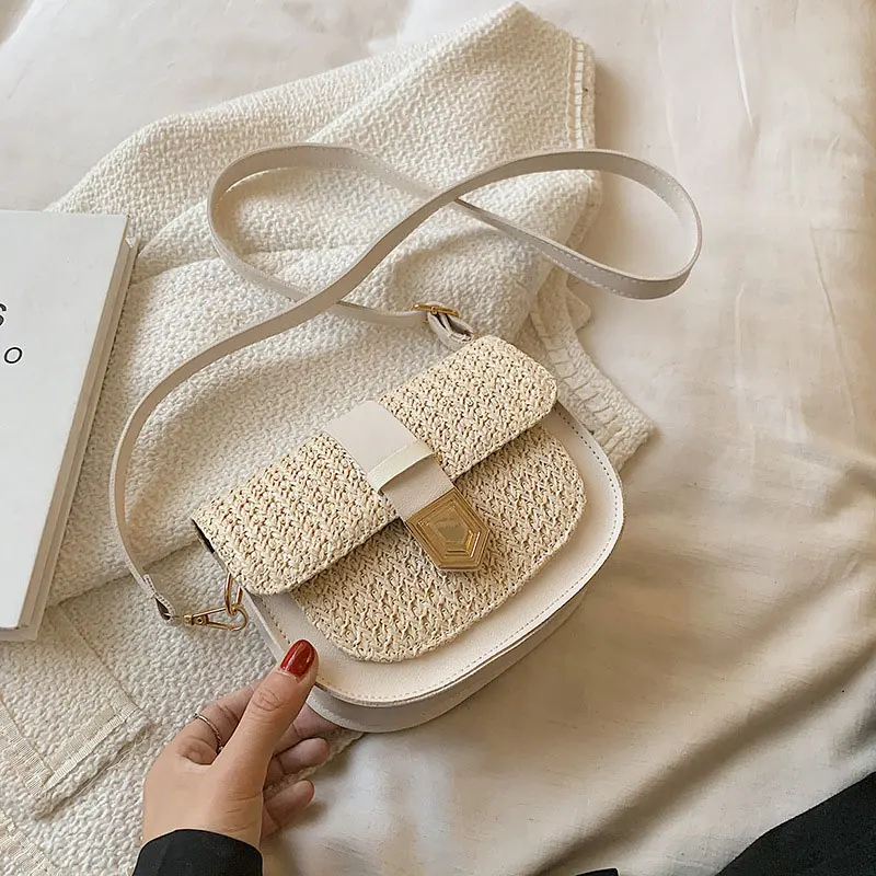 

2021 Summer Fashion Straw Small Handbags For Women High Quality Designer Female Shoulder Bag Ladies Saddle Bag Crossbody Bag