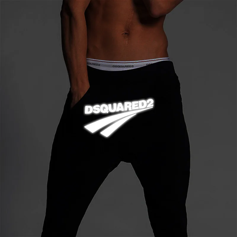

DSQ2 New Reflective Elastic Casual Pants Men's Running Fitness Sports Trousers Fashion Mid-Waist Straight-Leg Pants