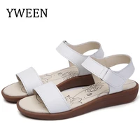 yween womens sandals ladies summer fashion leather sandals wedges comfort big size shoes flat heel round toe women shoes