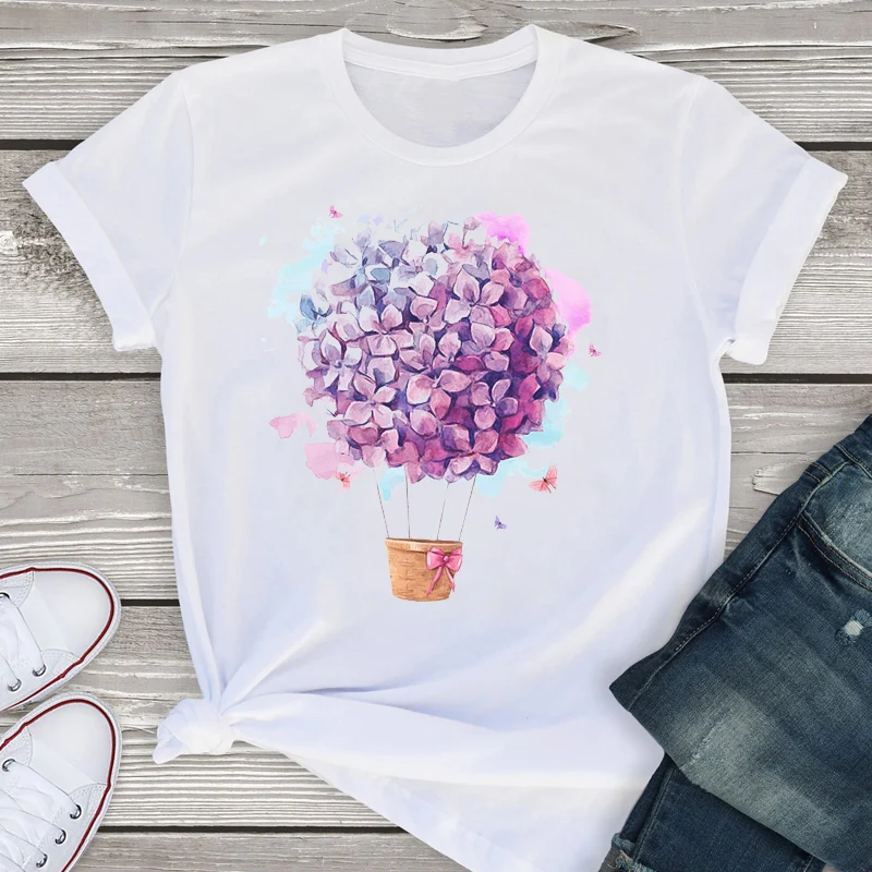 Женская футболка с цветочным принтом летняя большого размера коротким рукавом и