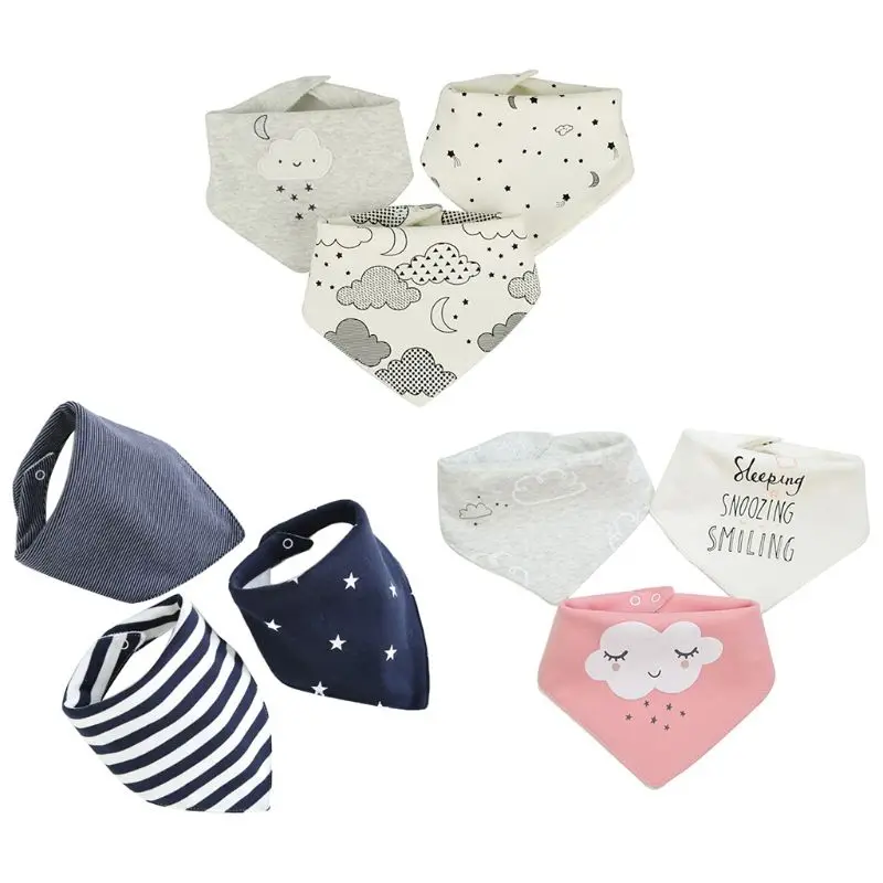 3 Pcs Baby Infant Cotton Bib Newborn Three-layer Waterproof Triangle Scarf Feeding Saliva Towel Bandana Burp Cloth Gifts